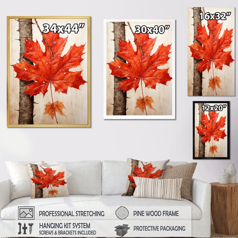 «Maples Mark Autumn Red II» sur toile, Toile tendue, H 40 po x l 30 po x P 1,5 po