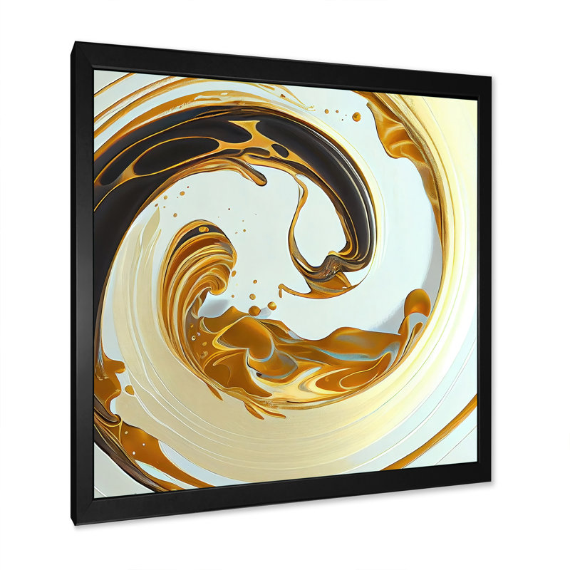 Mouvement blanc et or I - peinture sur toile, Cadre photo noir, H 16 po x l 16 po x P 1 po