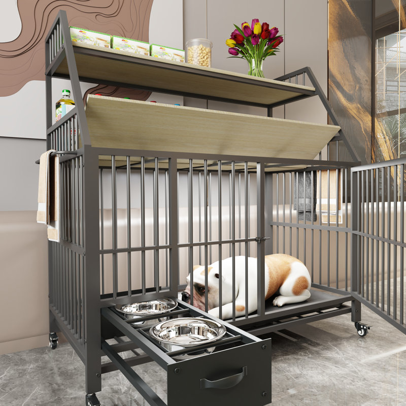 Cage pour animaux polyvalente avec construction robuste et options de rangement pratiques, Beige/noir