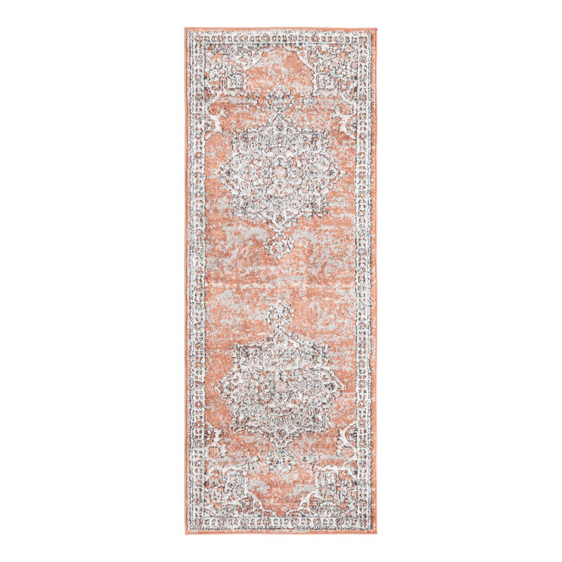 Tapis rose saumon / ivoire / bleu Weingartner, Tapis de couloir 2 pi x 6 pi