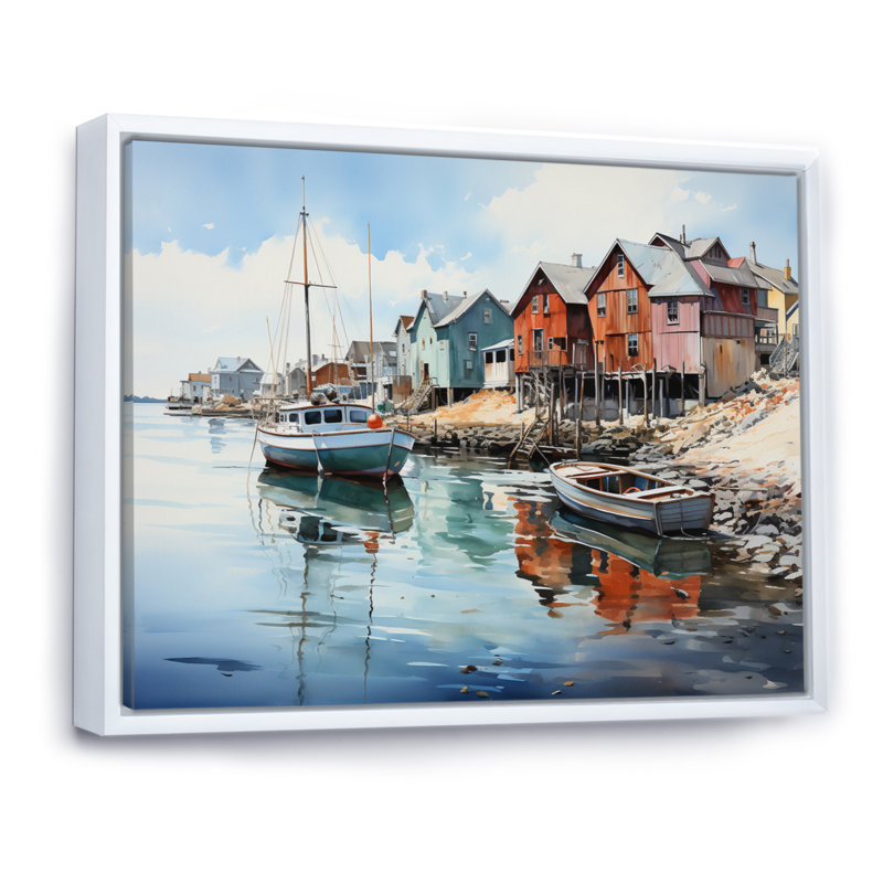 Port Harbor Reflections III, H 34 po x l 44 po x P 1,5 po, Cadre flottant blanc