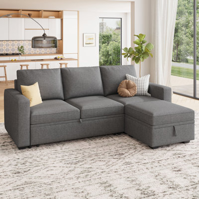Anureet L-Shaped Sectional Modular Sofa Bed With Storage Seat