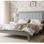 Upholstered Platform Bed with Tufted Headboard, Solid Rubberwood Panel Bed-1949760788