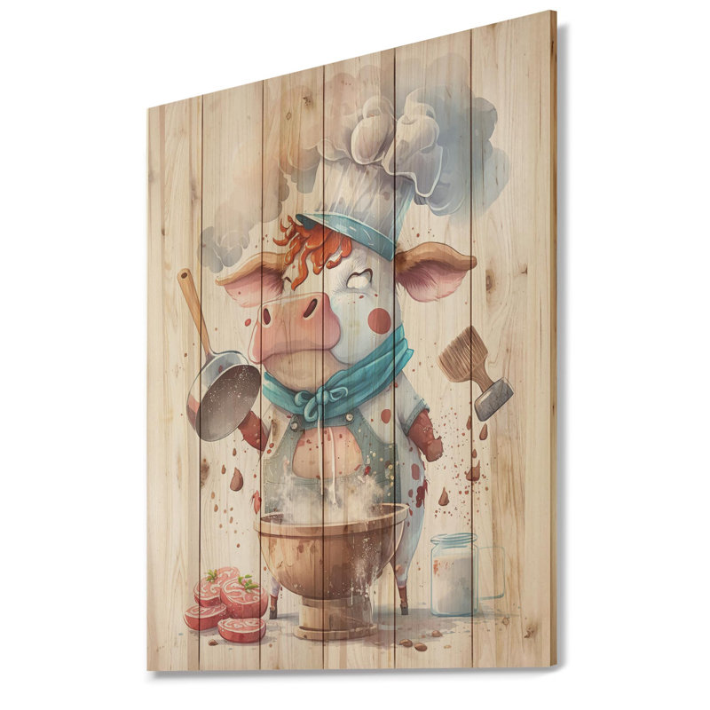 Jolie vache avec un chapeau sur I - impression sans cadre sur bois, H 40 po x l 30 po x P 1,5 po