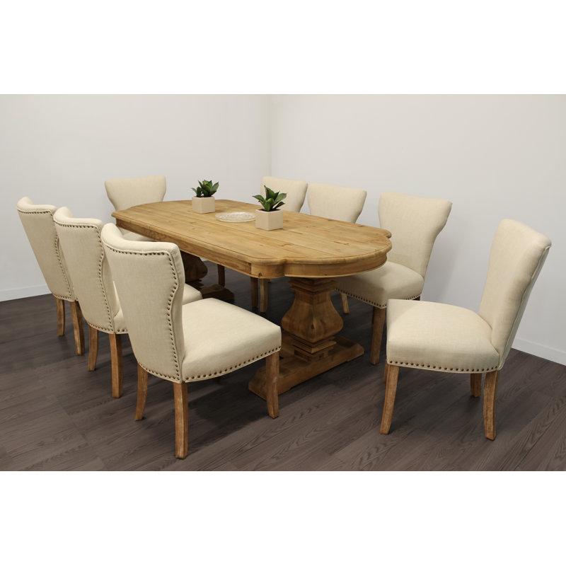 Aryhanna 8 - Person Pine Solid Wood Top Trestle Base Dining Set, Cream