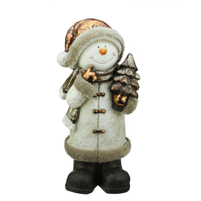 20" Bronze and Cream Glitter Thinking Snowman Christmas Table Top Decoration