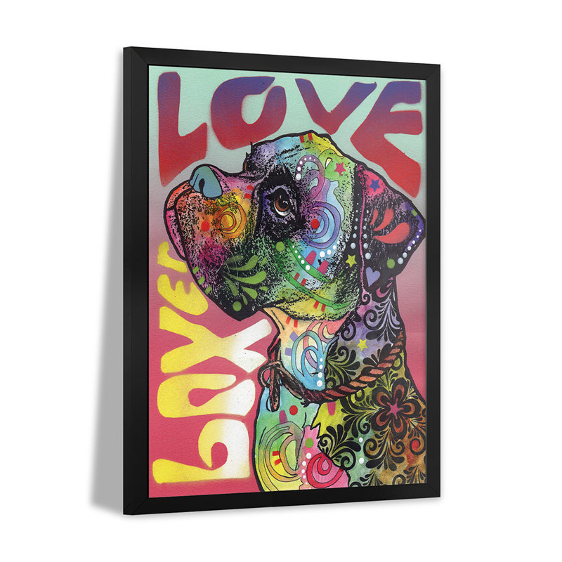 «Boxer Love», affiche encadrée par Dean Russo, H 24 po x l 16 po