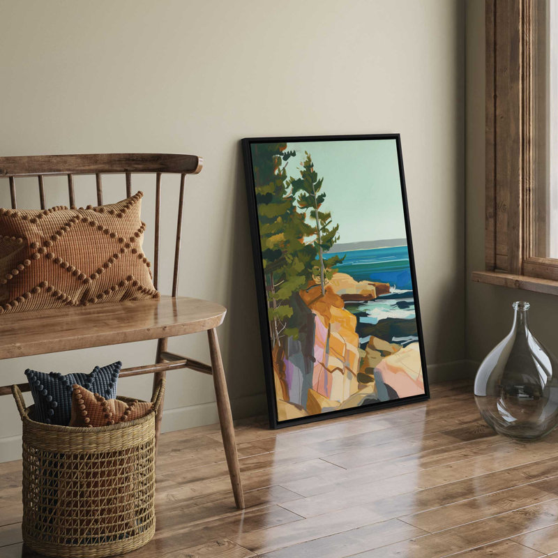 Seacliff Whispers V1 par Azure Artisanal Studio, H 38 po x l 26 po x P 1,75 po, Cadre flottant noir satiné
