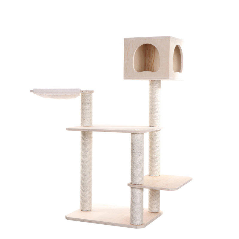 Natural Pine Freestanding Outdoor Cat House with Sisal Posts