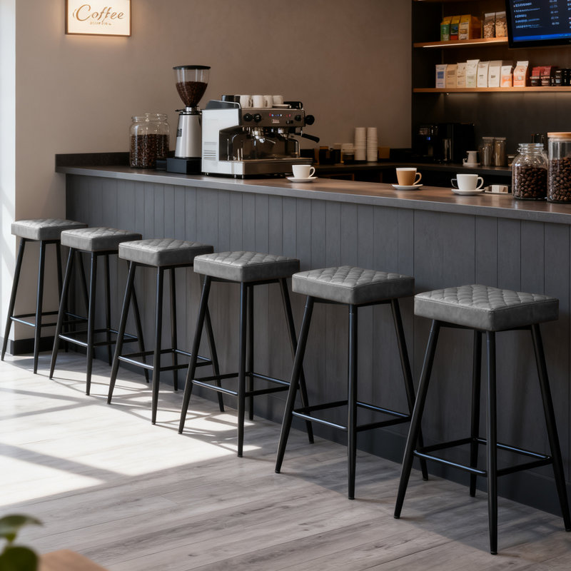 Upholstered  70cm Height Counter Stool, Grey Faux Leather