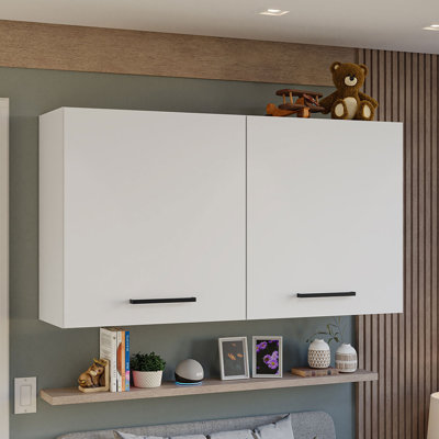 Latitude Run® Bedroom Storage Cabinet with 2 Doors – Pantry Storage for Extra Bedding, Boxes & Utensils - White