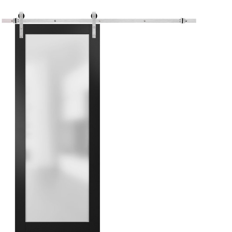 Porte de grange en verre givré Planum, Noir mat, Acier inoxydable, 42 po x 84 po