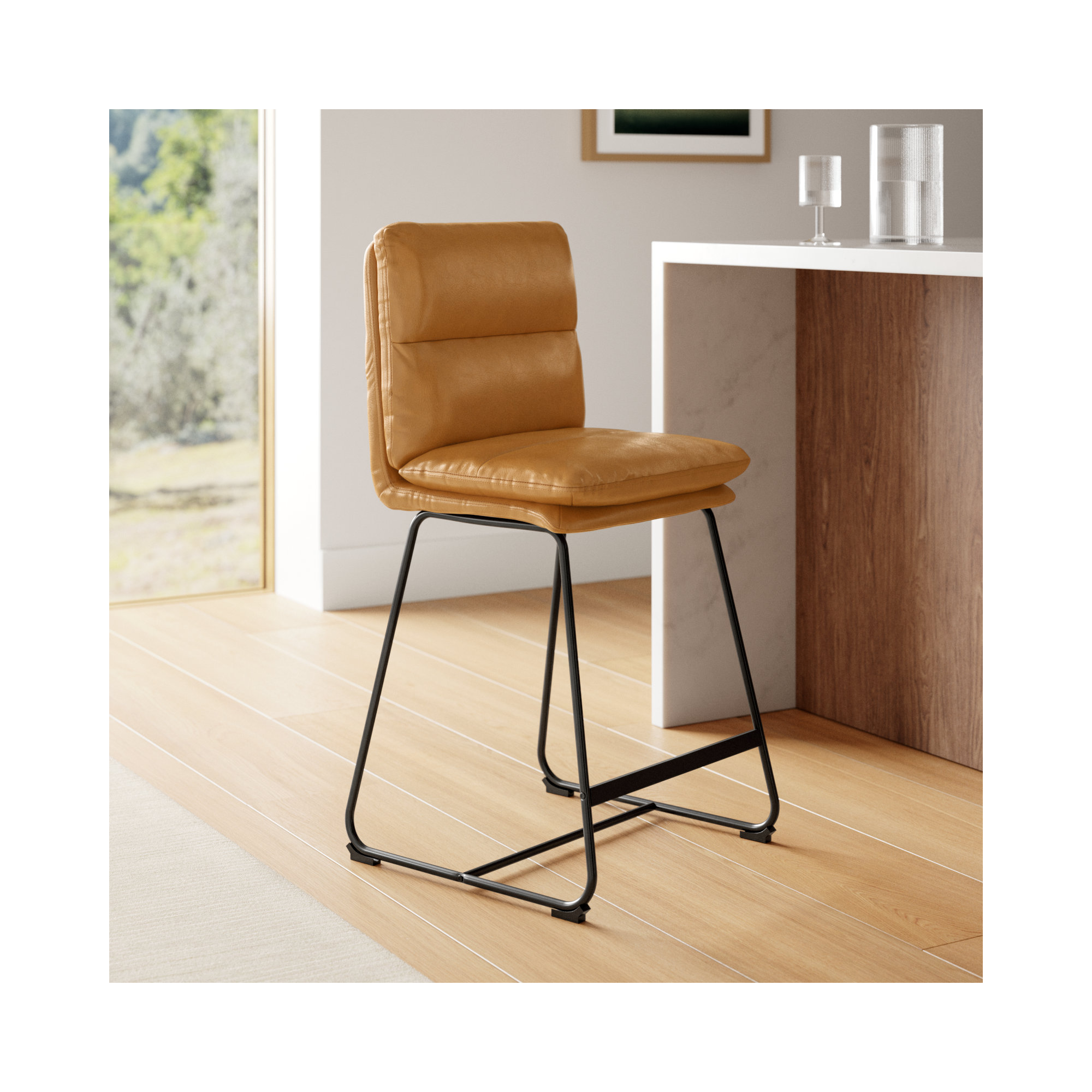 Volana Bar & Counter Stool, Cappuccinno Faux Leather, Counter Stool (26.5" Seat Height)