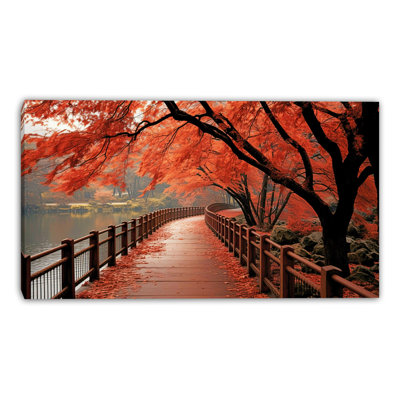 Scarlet Lakeside Walk Wrapped Canvas Wall Art
