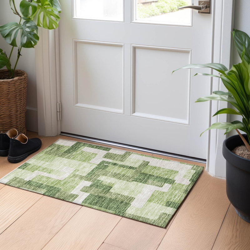 Premium Machine Washable Lisse Green Rug, Rectangle 1'8" x 2'6"