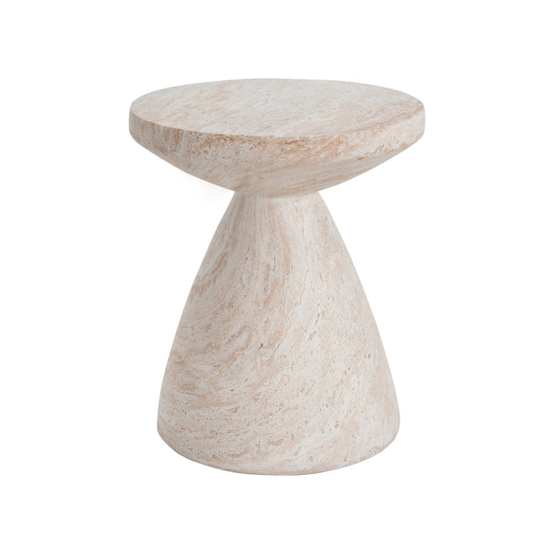 Outdoor/Indoor Lightweight Concrete Side Table,Travertine Finish, Beige