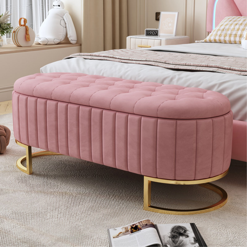 Repose-pieds avec rangement et capitonnage Lashekia, Rose