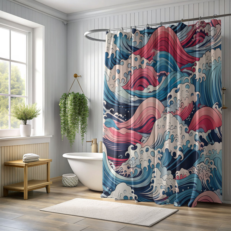 Rideau de douche japonais Premium Tides, H 74 po x l 71 po