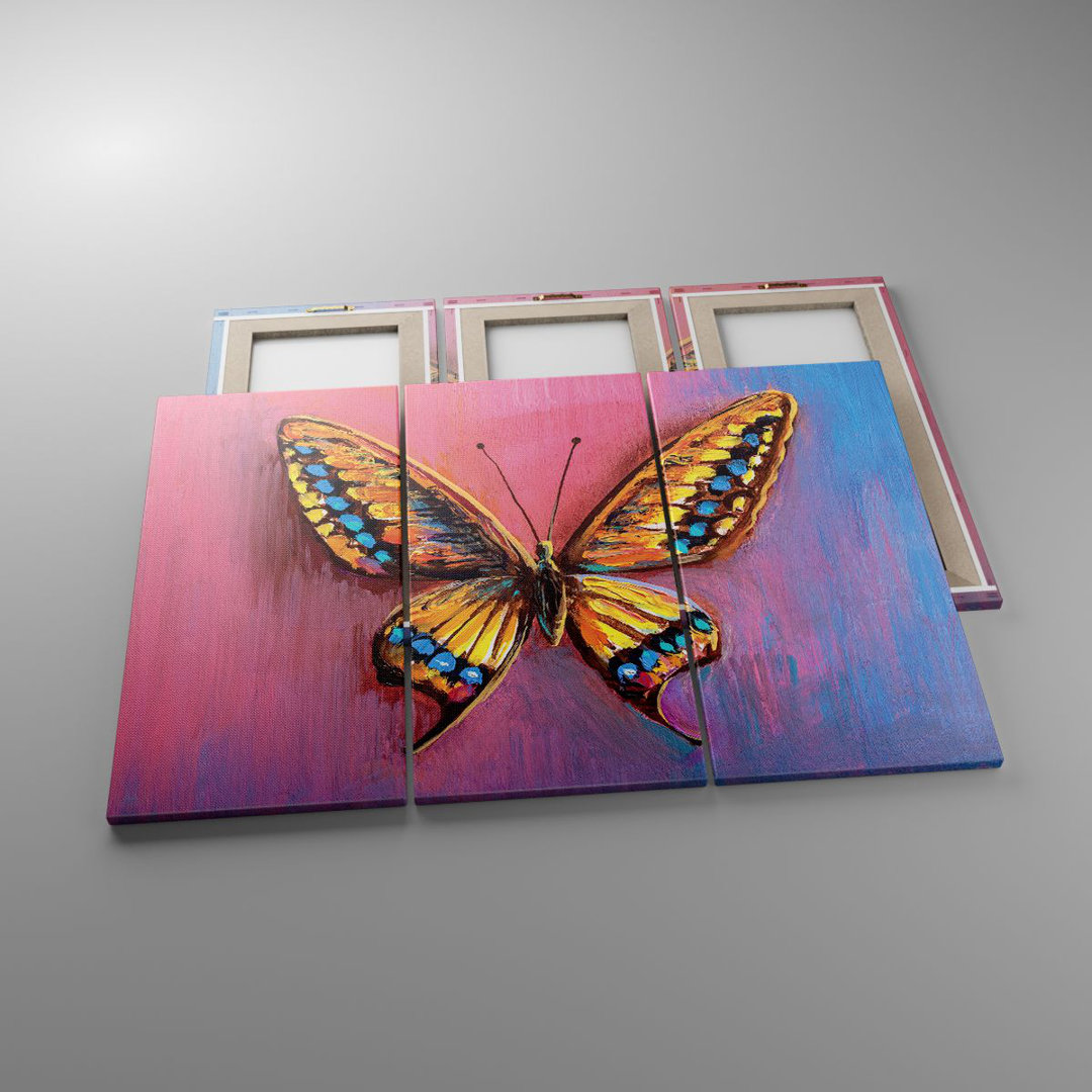 3-tlg. Leinwandbilder-Set Butterfly Colorful Painted