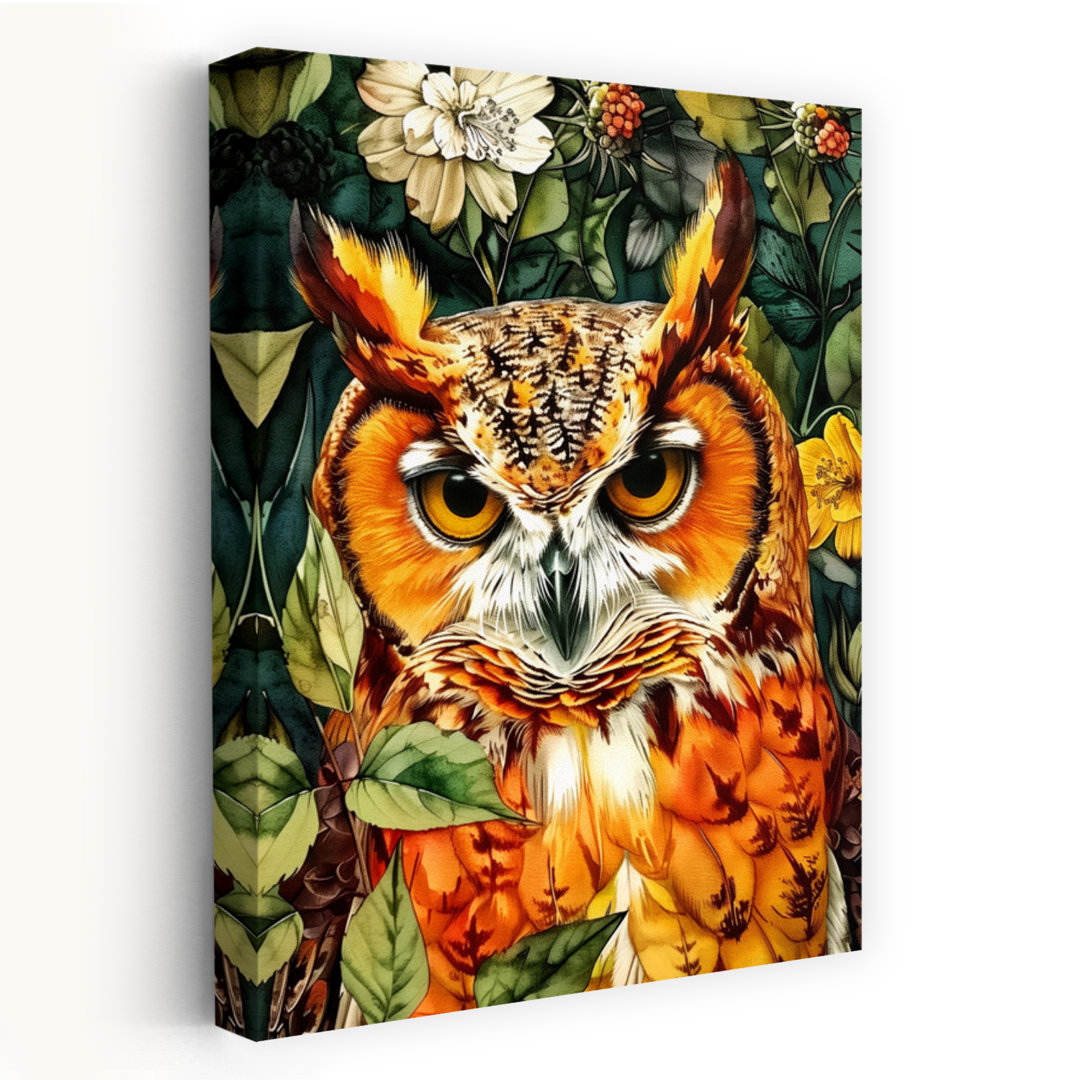 Vibrant Forest Owl Abstract Contemporary Bird Owl Forest Landscape Wall Art Print