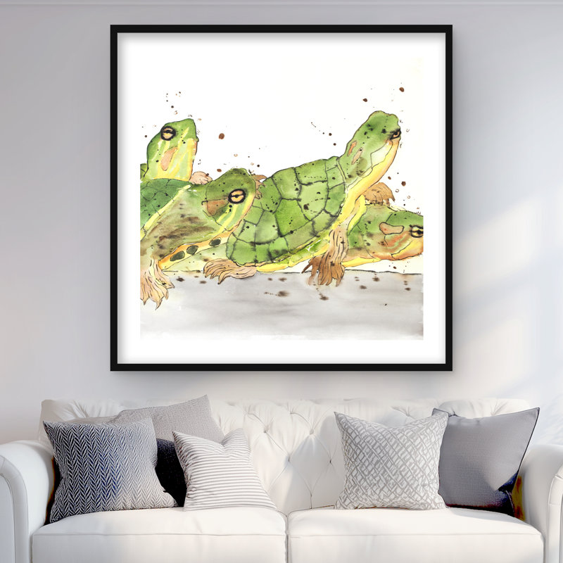 Petites tortues aquatiques - imprimé mat brun encadré pour la décoration