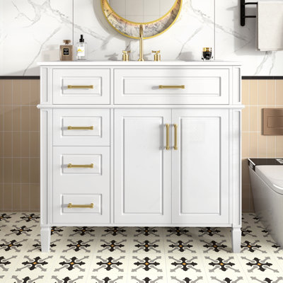 Élégant meuble-lavabo simple blanc avec rangement spacieux, charnières à fermeture en douceur et lavabo en céramique élégant pour les intérieurs modernes