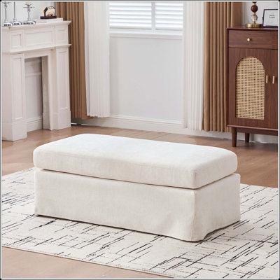 Repose-pieds 43,7 po carré en chenille avec pieds en métal noir 43,7 po