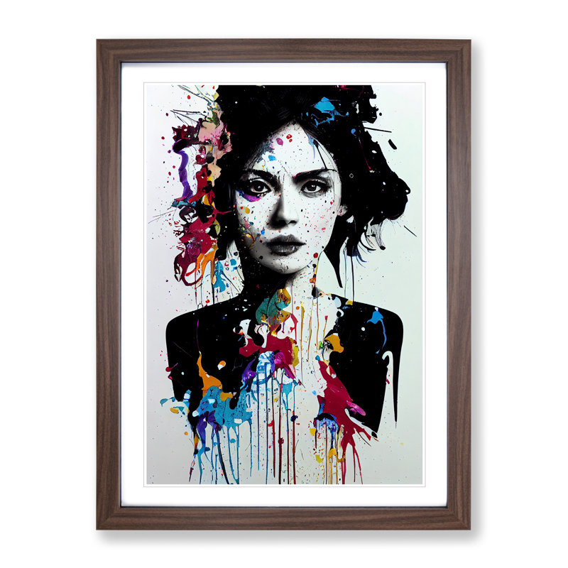 Paint Splashed Woman No.5 - Framed Print, 46cm H x 34cm W x 2cm D, Walnut