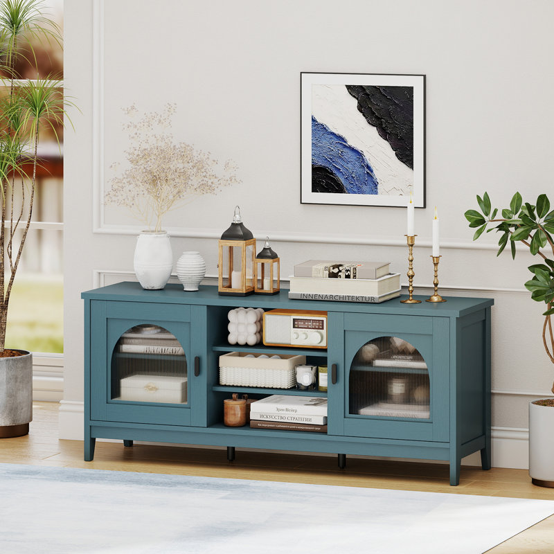 Farmhouse TV Stand for TVs up to 65'' Modern Vintage TV Cabinet for Living Room, Green