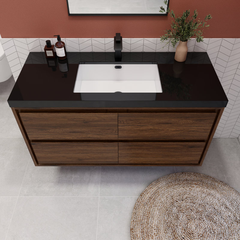 Vickye 47.24'' Single Bathroom Vanity with Plastic Top, Rose Wood
