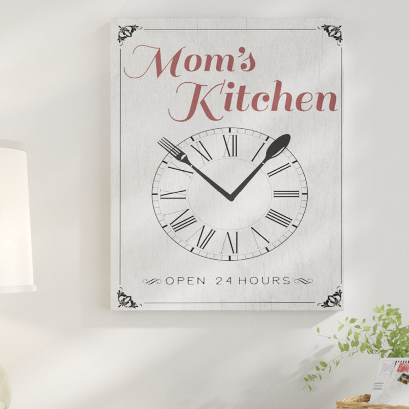 «Mom's Kitchen Open 24 Hours» par Daphne Polselli, reproduction d'art textuel sur toile, H 20 po x l 16 po, Toile tendue