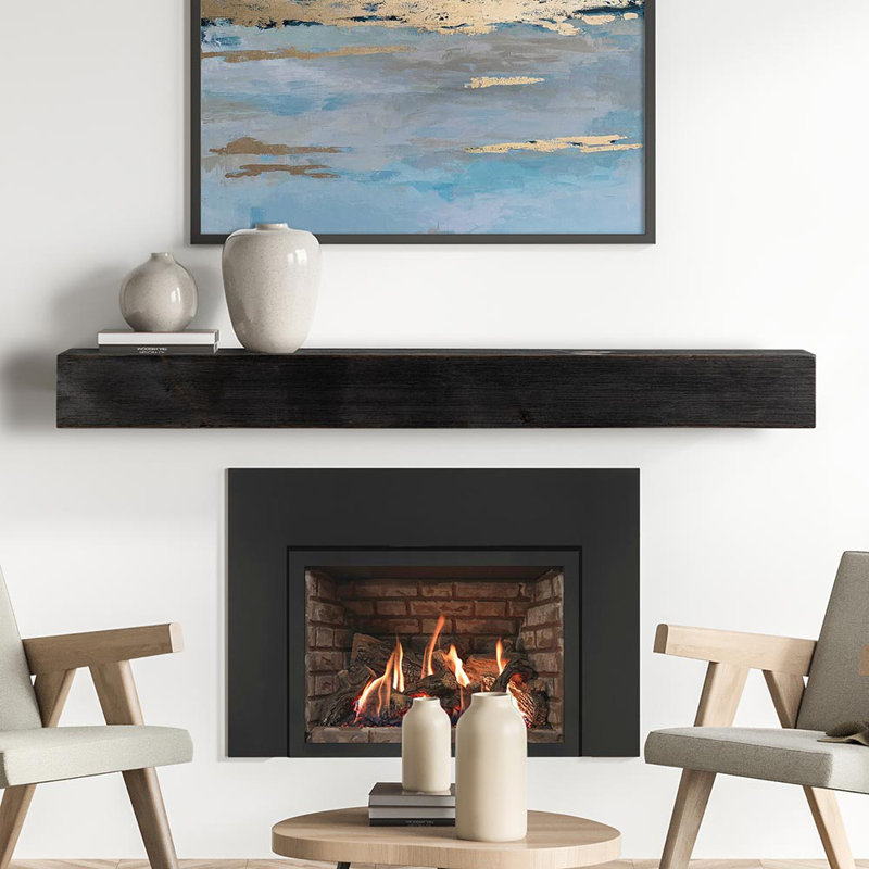 Eastport Rustic Wooden Fireplace Mantel Shelf In Sable Finish With Natural Distressing And Knots, Pine Wood, 60" L