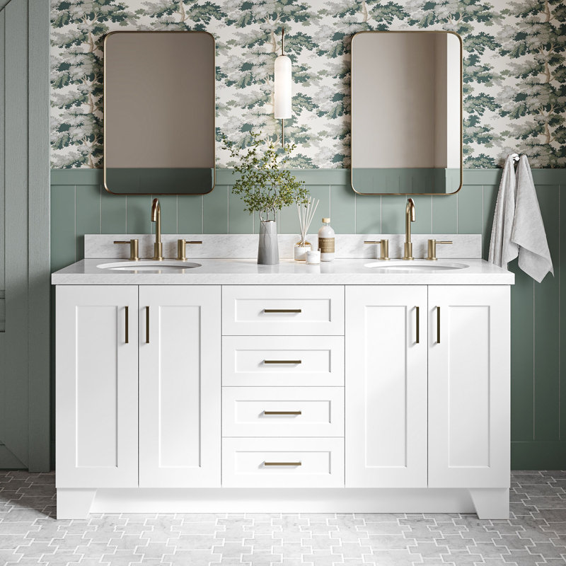 Ensemble de meuble-lavabo simple en bois massif 67 po Freitas, Blanc, Ovale