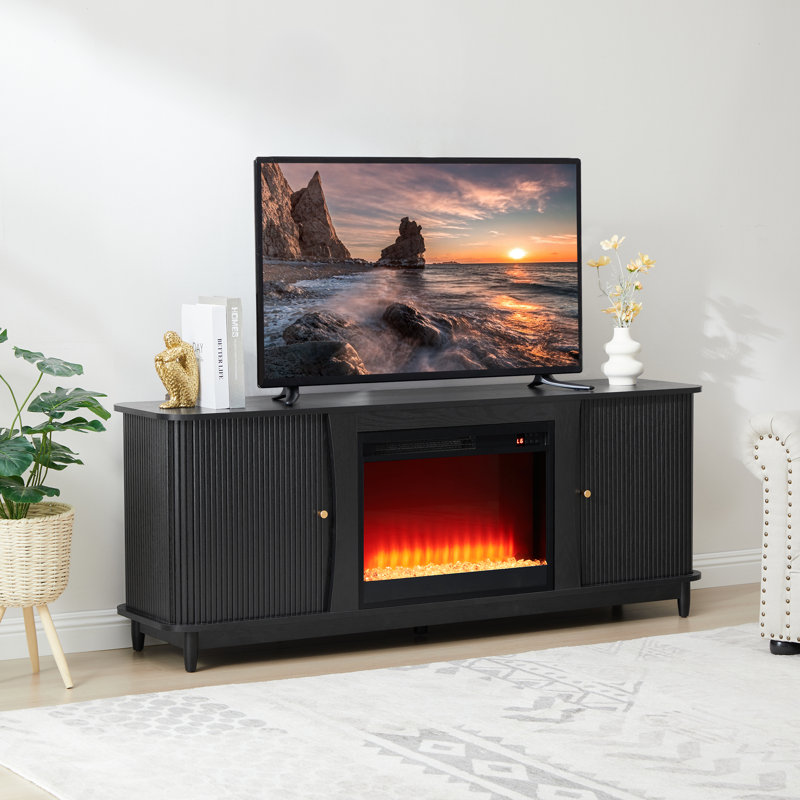 62.99" Media Console With Electric Fireplace, Black, Yes