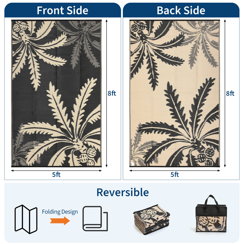 Waterproof Outdoor Rug for Patio, Reversible Modern Area Rug, Large Plastic Straw Mat for Camping, RV, Porch, Backyard, Deck, Picnic, Beach