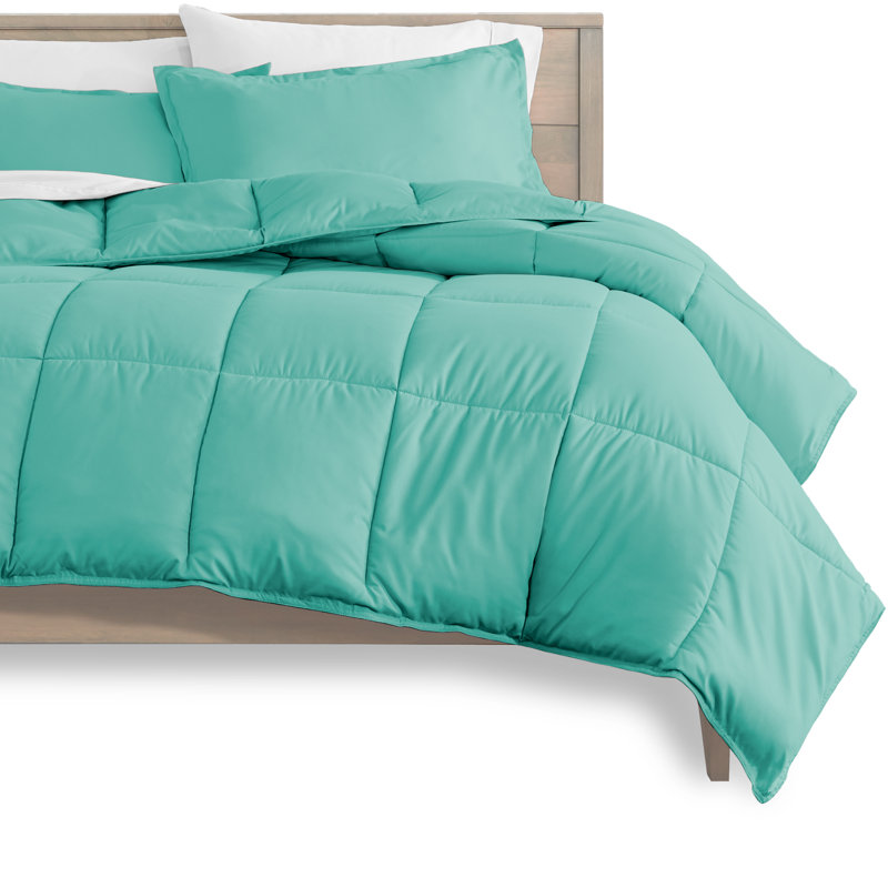 Ensemble de lit dans un sac, Turquoise / blanc, Édredon simple extra long + taies d'oreiller