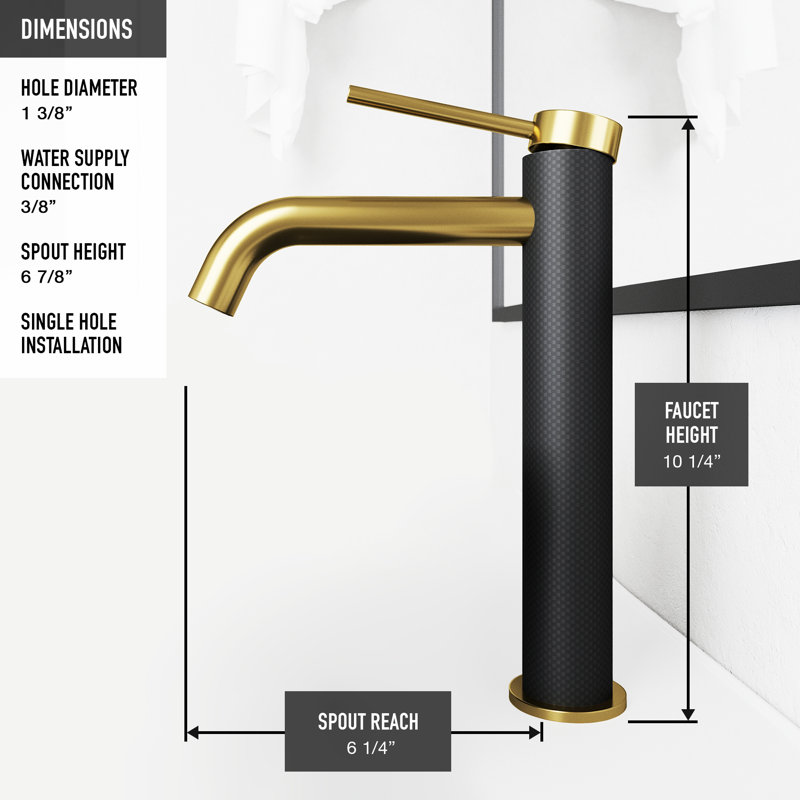 Robinet pour vasque de salle de bain monocorps et monocommande Lexington, Doré mat / noir mat