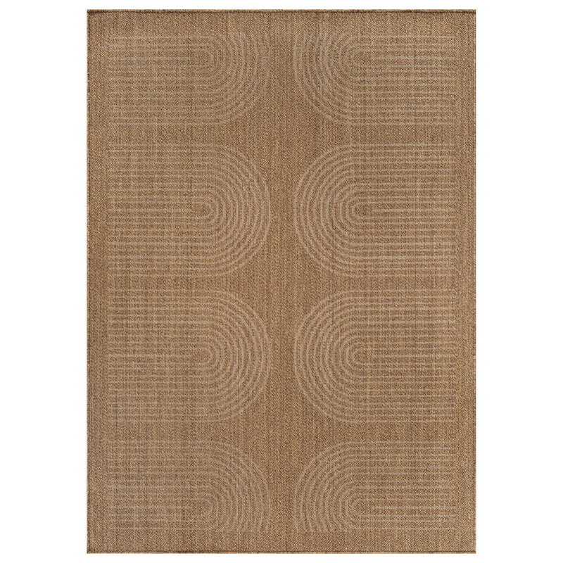 Geometric Border Sand/Natural Easy-Care Jute-Style Indoor/Outdoor Flat Woven Area Rug, Sand, Rectangle 5' x 7'