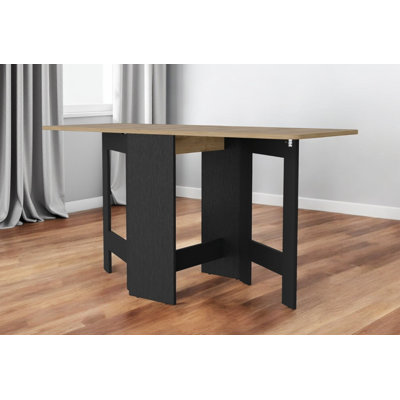 24" Wood Brown And Black Drop Leaf Trestle Base Dining Table