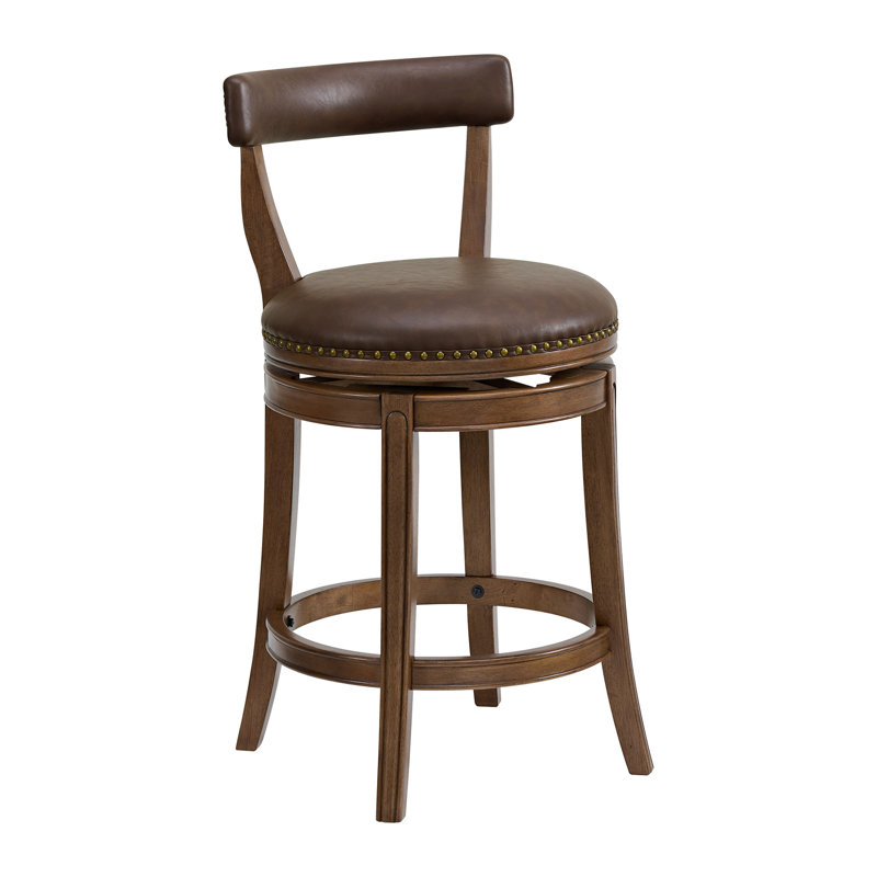  Tabouret de comptoir pivotant 26 po Ruxban, noyer et cuir brun, ensemble de 2, 2