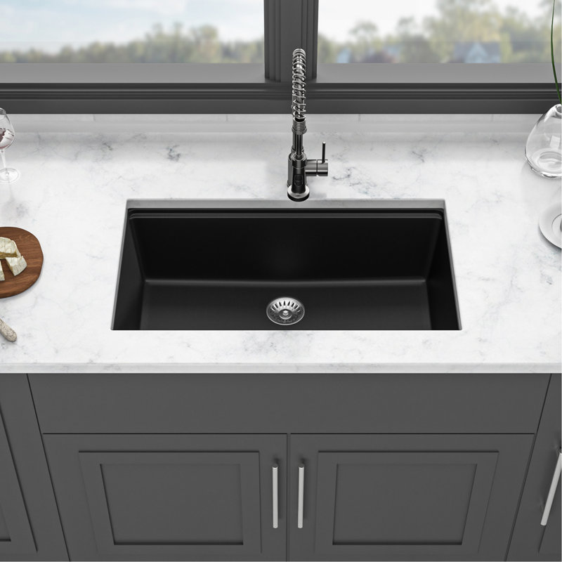 Évier à quartz 32 po x 19 po blanc - poste de travail à haut bruit et réducteur de bruit 32 po x 19 po, Black