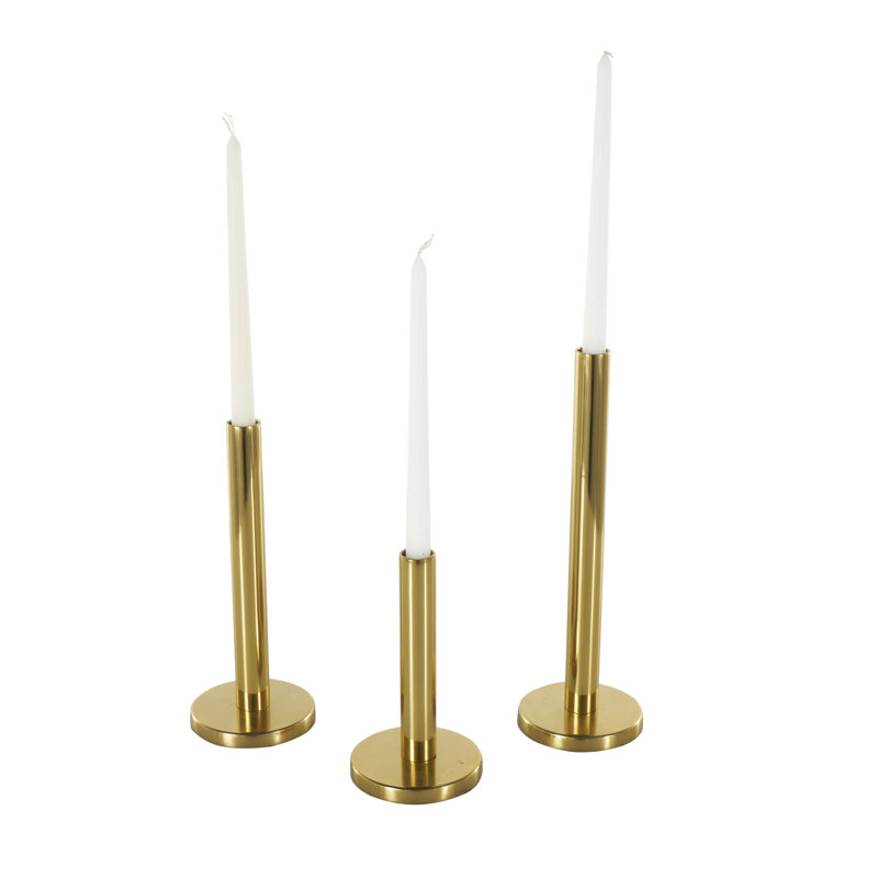 Ensemble de chandelles de table 3 pièces en acier inoxydable, H 12,85 po x l 4,10 po x P 4,10 po, Or