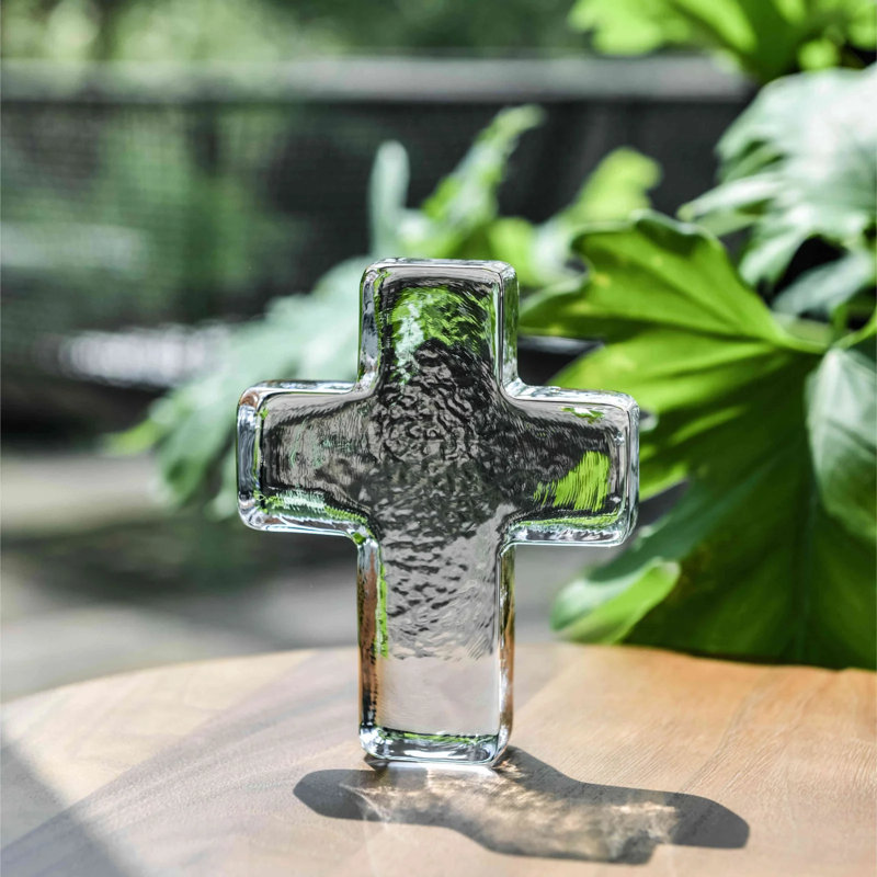 Handmade Glass Cross Figurine, 5'' H X 3.38'' W X 1.13'' D
