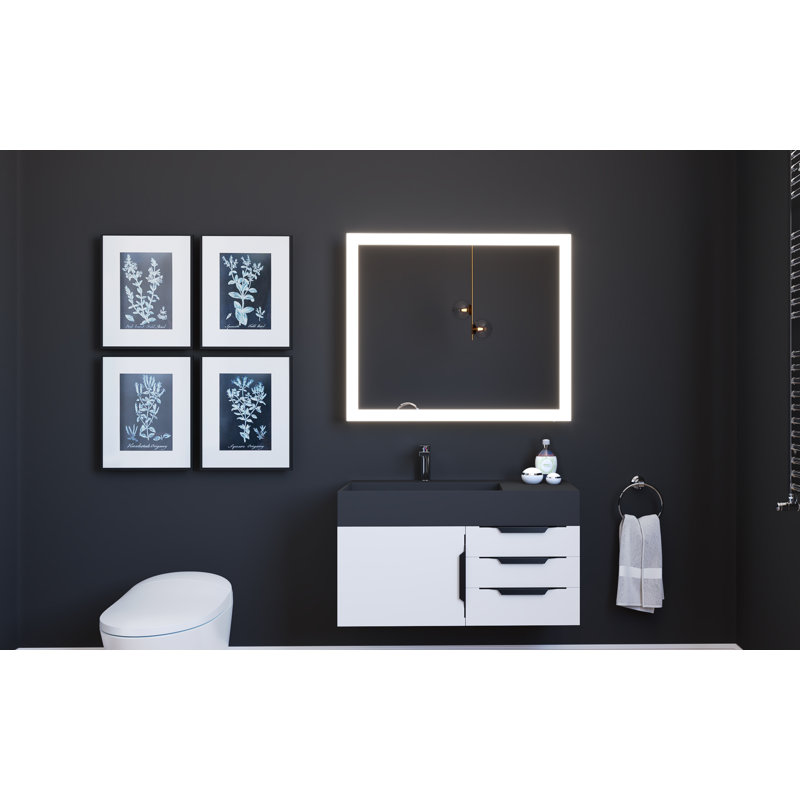 Miroir de salle de bain moderne et contemporain avec éclairage à DEL Quillen, H 30 po x l 36 po