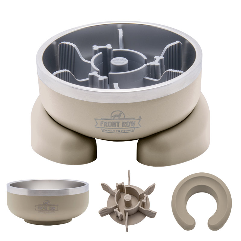 32 Oz Anti-Skid Premium Dog Bowl W/ Slow Feeder, Sand