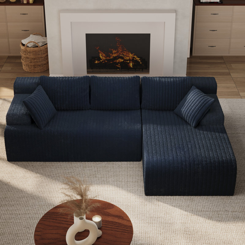 Boneless 96" L-Shaped Boneless Modular Cloud Couch Sectional Sofa, Navy, Right Hand Facing