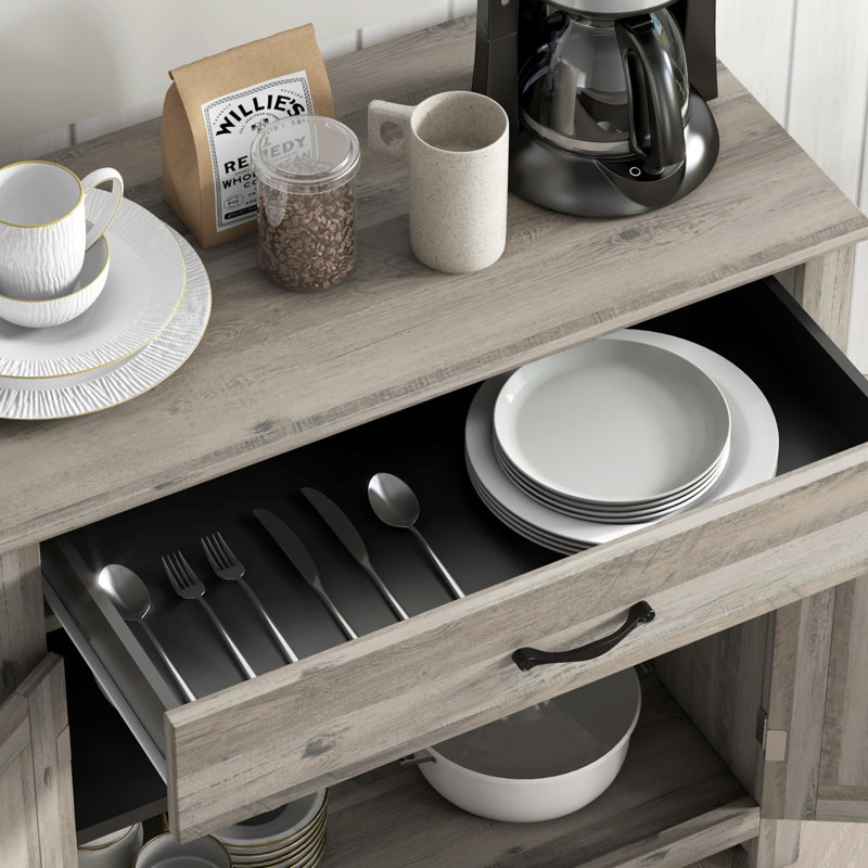 Buffet Farmhouse avec tiroirs et tablettes réglables, Gris délavé