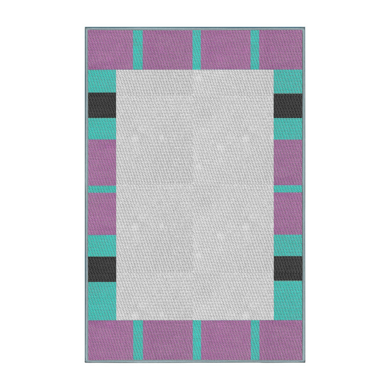 Tapis gris/vert/mauve à motifs, Rectangle 4 pi x 6 pi