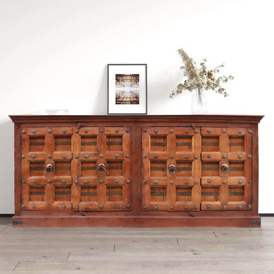 Ranch Style Antique Teak Wood Doors 89" Long Buffet
