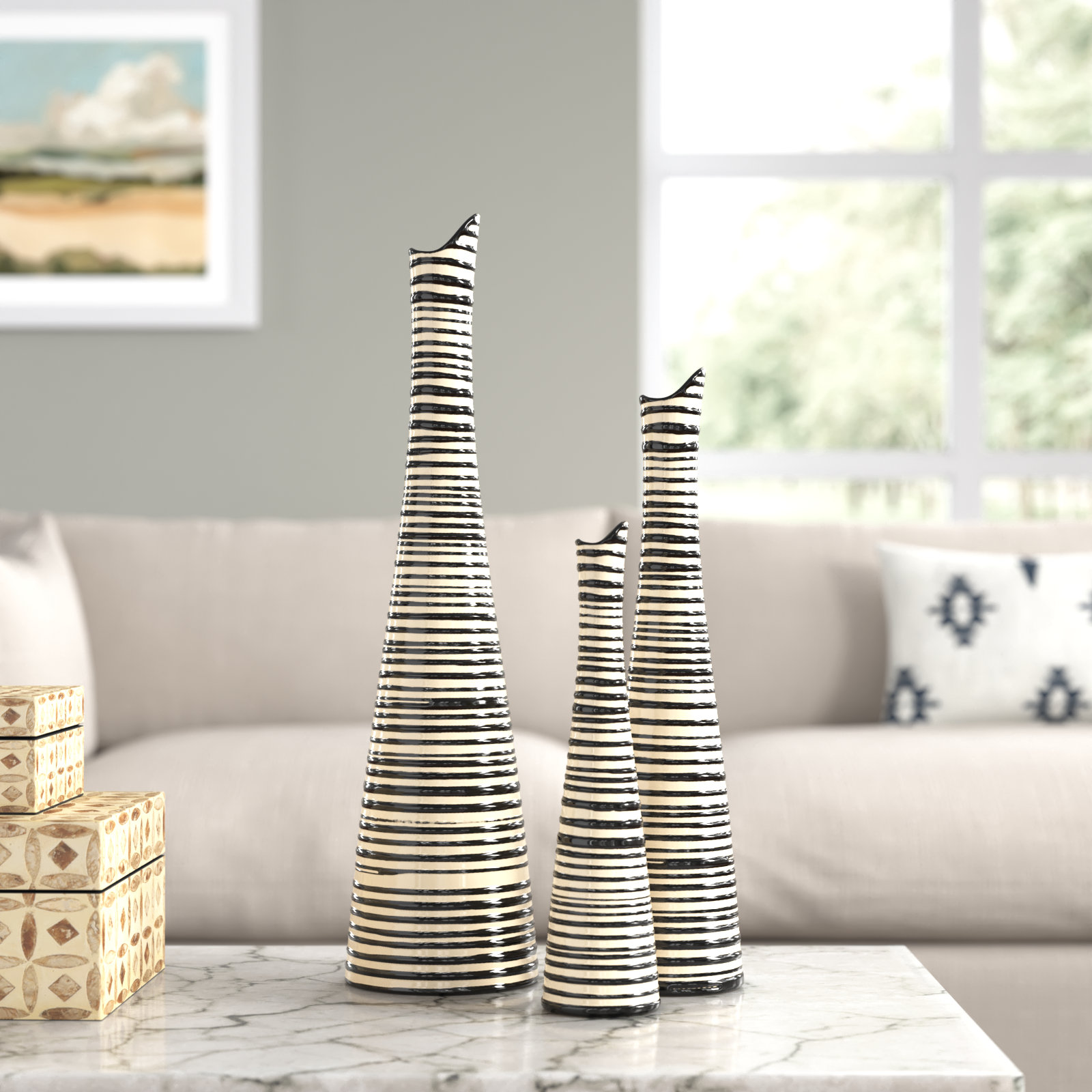 Verbena Ceramic Table Vase, Taupe/Black